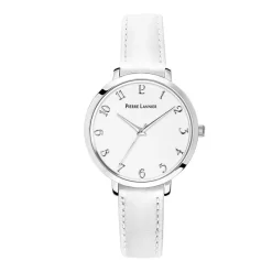 PIERRE LANNIER Montre Chouquette Blanc cadran argenté fond blanc bracelet cuir blanc Hot