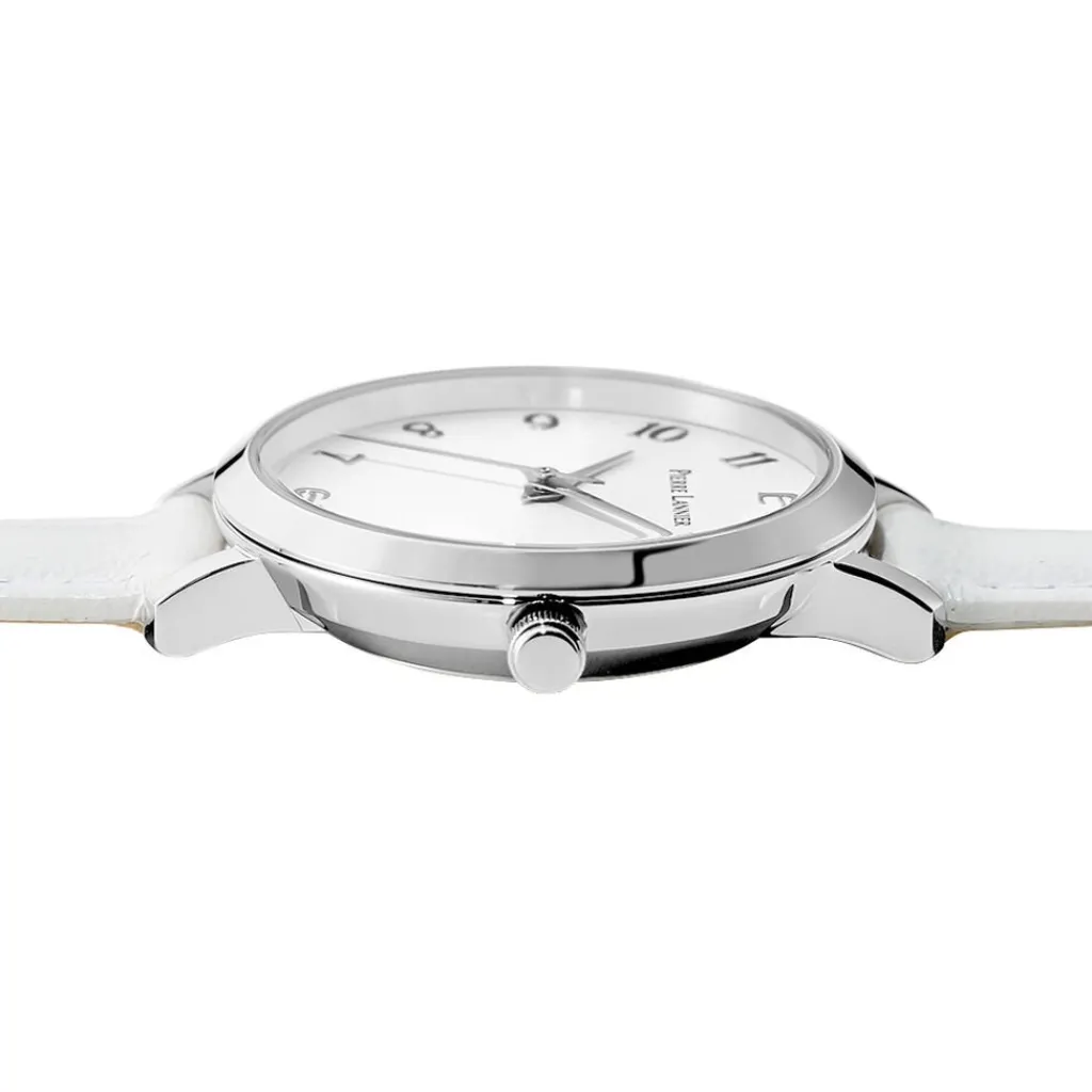 PIERRE LANNIER Montre Chouquette Blanc cadran argenté fond blanc bracelet cuir blanc Hot