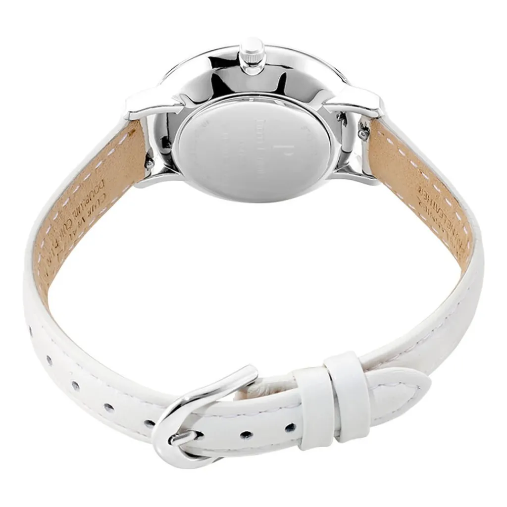 PIERRE LANNIER Montre Chouquette Blanc cadran argenté fond blanc bracelet cuir blanc Hot
