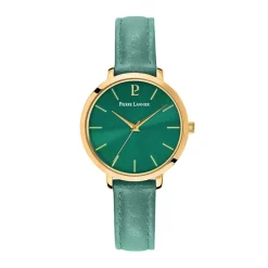 PIERRE LANNIER Montre Chouquette Vert cadran doré fond vert bracelet cuir vert Outlet