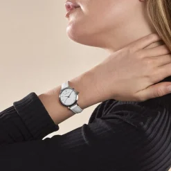 PIERRE LANNIER Montre Chouquette Blanc cadran argenté fond blanc bracelet cuir blanc Online