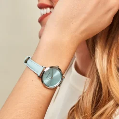 PIERRE LANNIER Montre Chouquette Bleu Sky cadran argenté fond bleu sky bracelet cuir de veau bleu sky Clearance