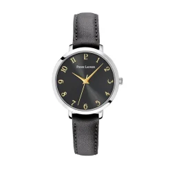 PIERRE LANNIER Montre Chouquette Noir cadran argenté fond noir bracelet cuir noir Online
