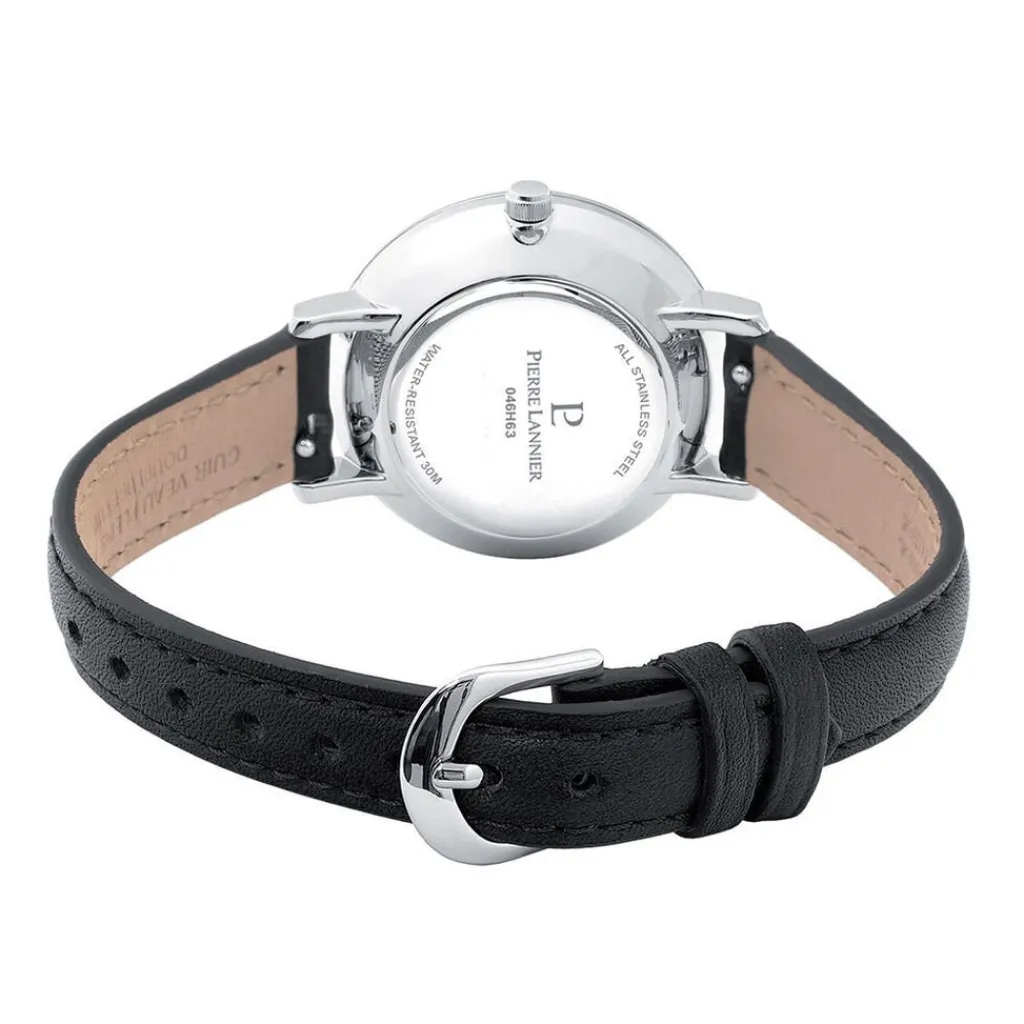 PIERRE LANNIER Montre Chouquette Noir cadran argenté fond noir bracelet cuir noir Online