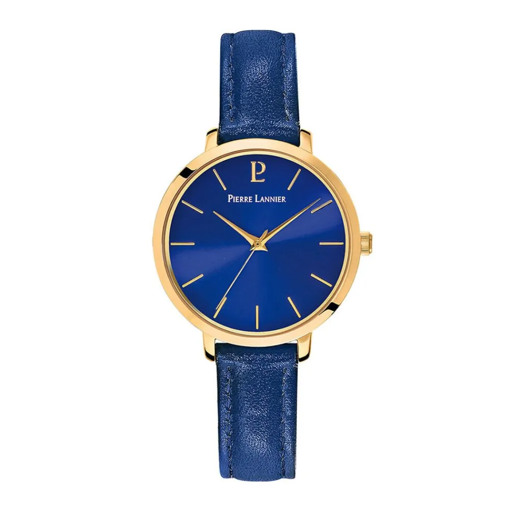 PIERRE LANNIER Montre Chouquette Bleu cadran doré fond bleu bracelet cuir bleu Sale