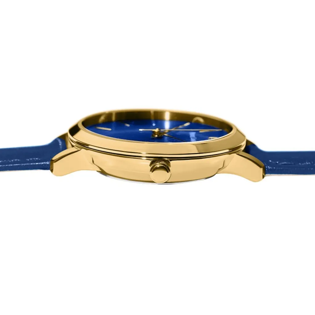 PIERRE LANNIER Montre Chouquette Bleu cadran doré fond bleu bracelet cuir bleu Sale