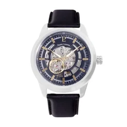 PIERRE LANNIER Montre Collection Automatique 44 Acier Argenté cadran argenté fond noir bracelet cuir noir Hot