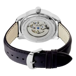 PIERRE LANNIER Montre Collection Automatique 44 Acier Argenté cadran argenté fond noir bracelet cuir noir Hot