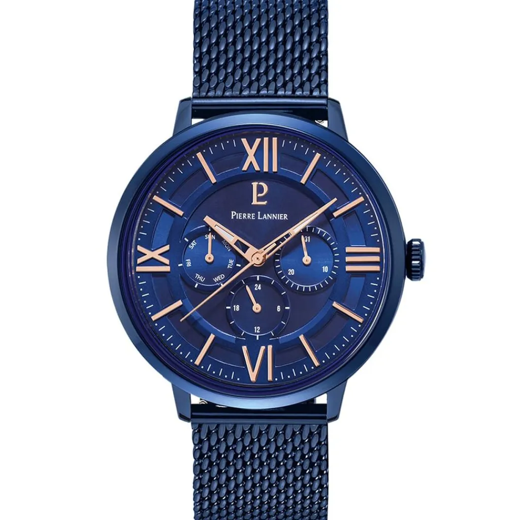 PIERRE LANNIER Montre Collection Beaucour Bleu cadran bleu fond bleu bracelet acier bleu Best