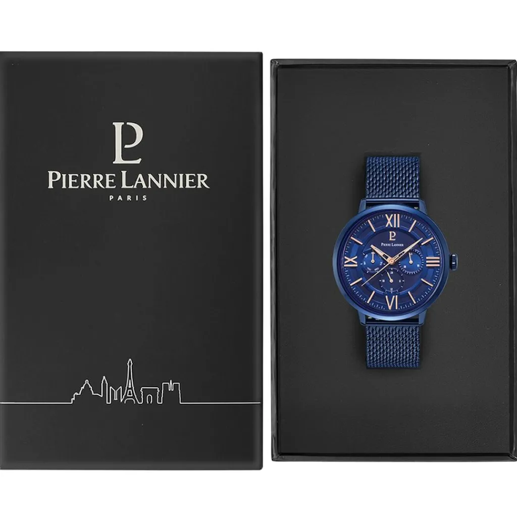 PIERRE LANNIER Montre Collection Beaucour Bleu cadran bleu fond bleu bracelet acier bleu Best