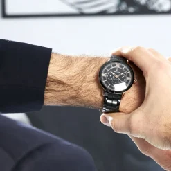 PIERRE LANNIER Montre Collection Beaucour Noir cadran doré rose fond noir bracelet acier noir New