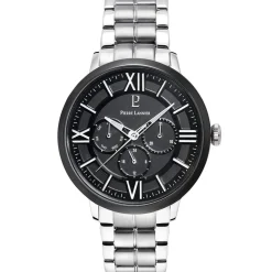 PIERRE LANNIER Montre Collection Beaucour Noir cadran argenté fond noir bracelet acier argenté Hot