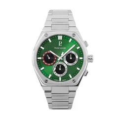 PIERRE LANNIER Montre Copilote Vert cadran argenté fond vert bracelet acier argenté Outlet