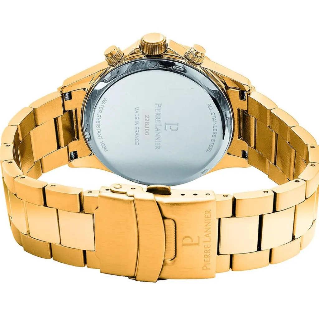 PIERRE LANNIER Montre Cronos Vert cadran doré fond vert bracelet acier doré Best
