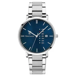 PIERRE LANNIER Montre Data Bleu cadran argenté fond bleu bracelet acier argenté Online