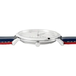PIERRE LANNIER Montre Data Argenté cadran argenté fond argenté bracelet cuir de veau bleu