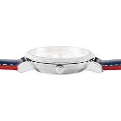 PIERRE LANNIER Montre Elysee Argenté cadran argenté fond argenté bracelet cuir de veau bleu Hot