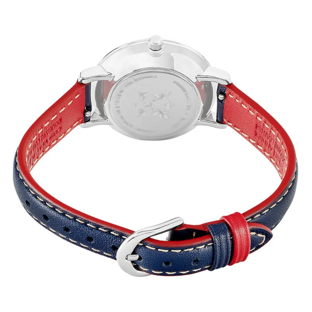 PIERRE LANNIER Montre Elysee Argenté cadran argenté fond argenté bracelet cuir de veau bleu Hot