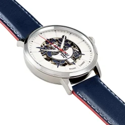 PIERRE LANNIER Montre Elysee Argenté cadran argenté fond argenté bracelet cuir de veau bleu Best
