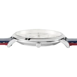 PIERRE LANNIER Montre Elysee Argenté cadran argenté fond argenté bracelet cuir de veau bleu Outlet