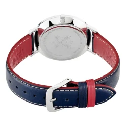 PIERRE LANNIER Montre Elysee Argenté cadran argenté fond argenté bracelet cuir de veau bleu Outlet