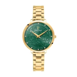 PIERRE LANNIER Montre Eolia Vert cadran doré fond vert bracelet métal doré Clearance