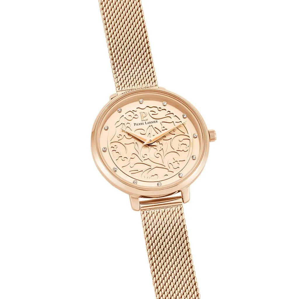 PIERRE LANNIER Montre Eolia Doré Rose cadran doré rose fond doré rose bracelet acier argenté Hot
