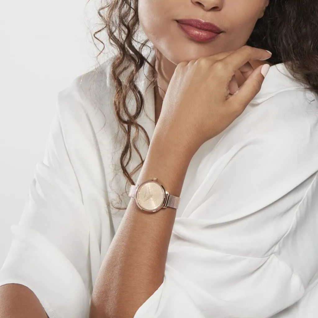 PIERRE LANNIER Montre Eolia Doré Rose cadran doré rose fond doré rose bracelet acier argenté Hot