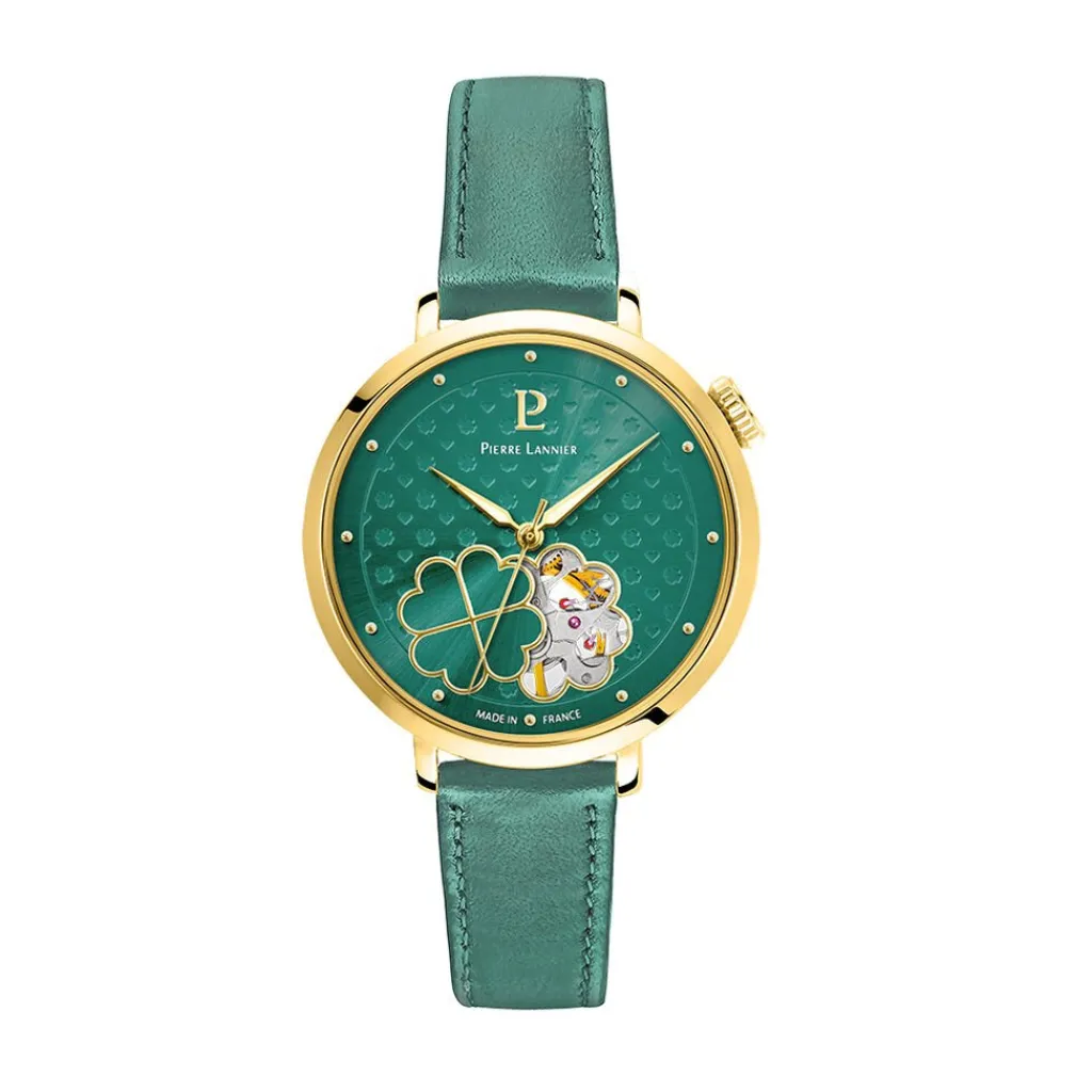 PIERRE LANNIER Montre Esperance Vert cadran doré fond vert bracelet cuir de vache vert Sale