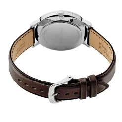 PIERRE LANNIER Montre Essential Bleu cadran argenté fond bleu bracelet cuir marron Clearance