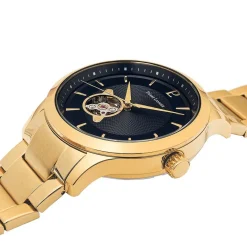 PIERRE LANNIER Montre Fleuret Noir cadran doré fond noir bracelet acier doré Hot