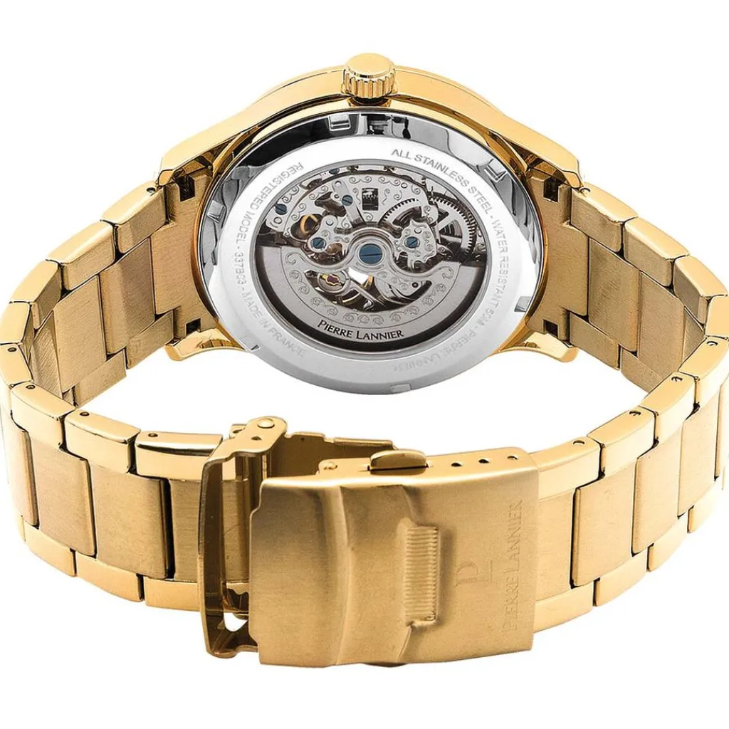 PIERRE LANNIER Montre Fleuret Noir cadran doré fond noir bracelet acier doré Hot