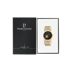 PIERRE LANNIER Montre Fleuret Noir cadran doré fond noir bracelet acier doré Hot