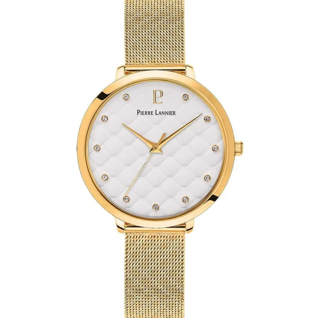 PIERRE LANNIER Montre Grace Blanc cadran doré fond blanc bracelet acier doré Sale