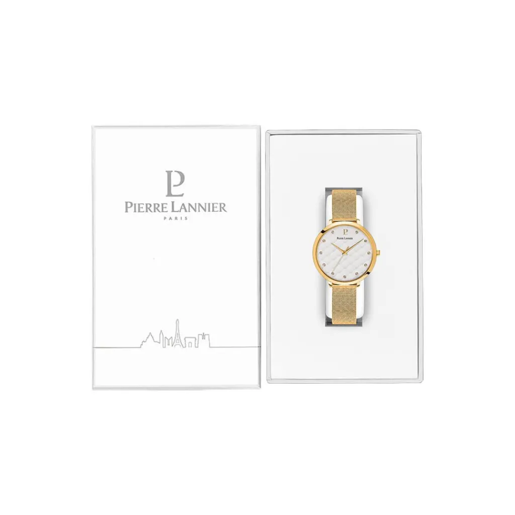 PIERRE LANNIER Montre Grace Blanc cadran doré fond blanc bracelet acier doré Sale