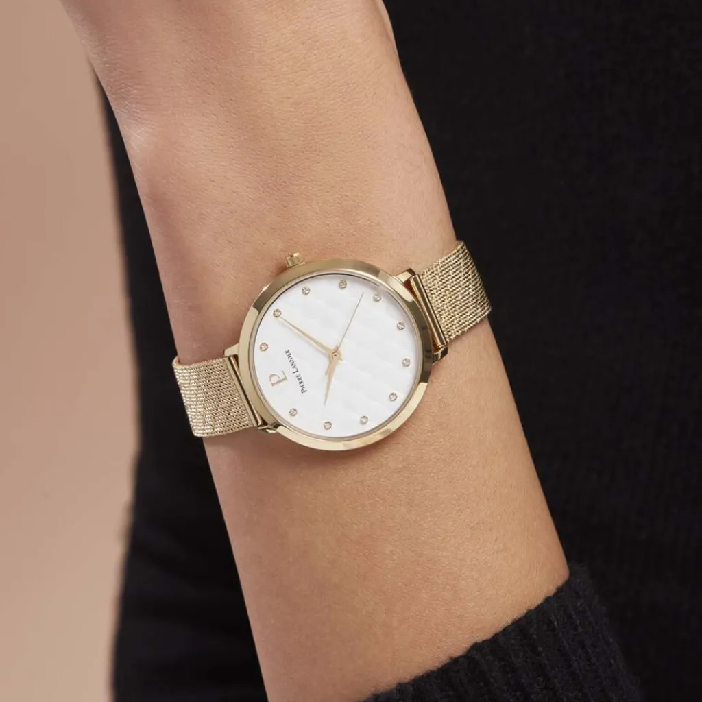 PIERRE LANNIER Montre Grace Blanc cadran doré fond blanc bracelet acier doré Sale