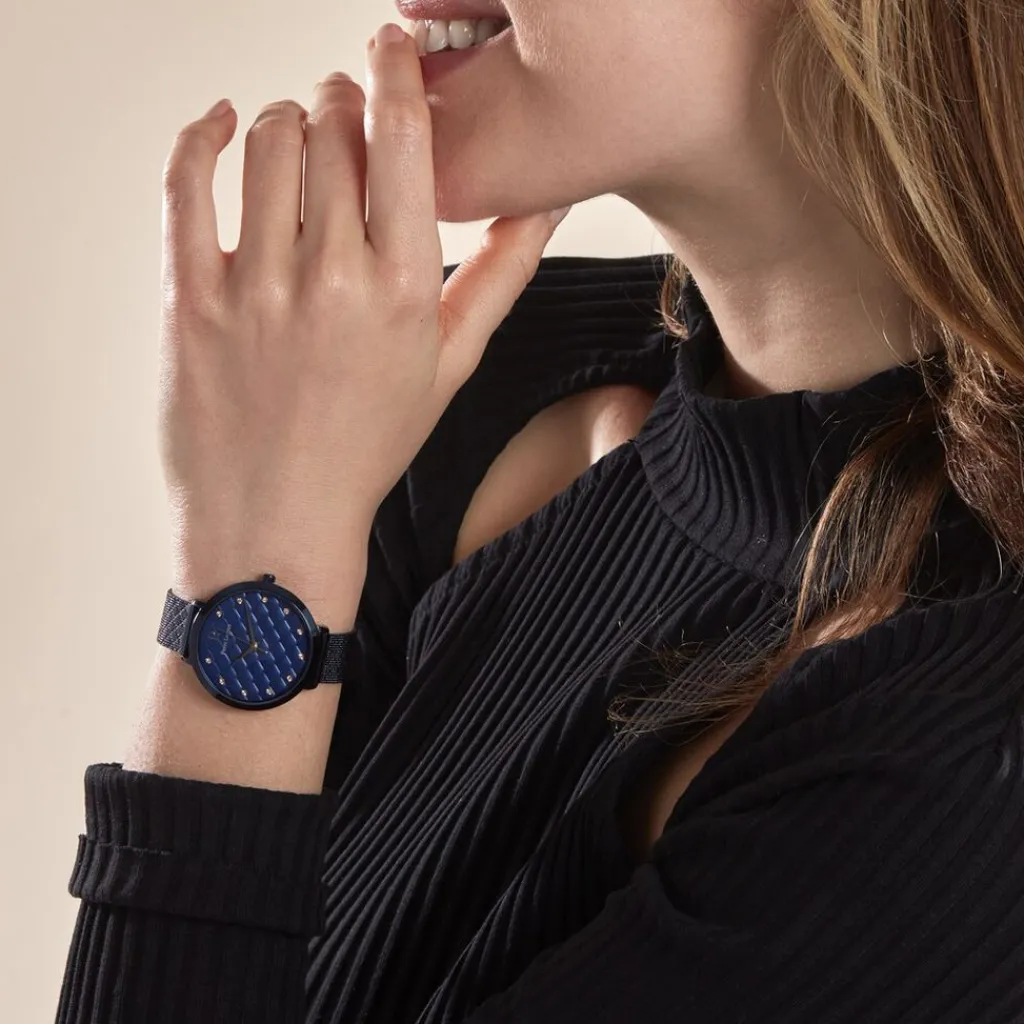 PIERRE LANNIER Montre Grace Bleu cadran bleu fond bleu bracelet acier bleu