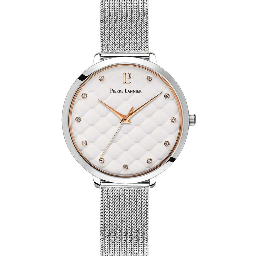 PIERRE LANNIER Montre Grace Blanc cadran bicolore fond blanc bracelet acier argenté Online