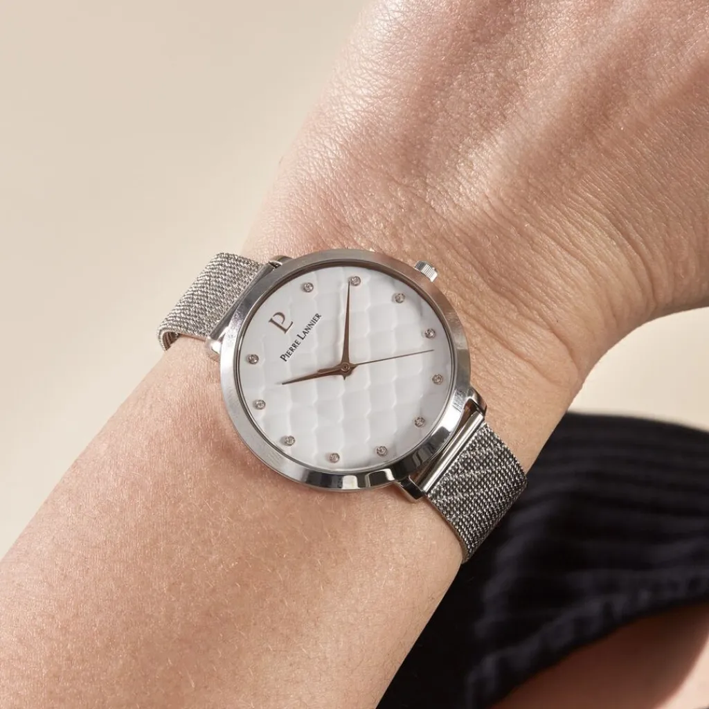 PIERRE LANNIER Montre Grace Blanc cadran bicolore fond blanc bracelet acier argenté Online