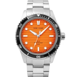 PIERRE LANNIER Montre Inti Orange cadran argenté fond orange bracelet acier argenté New