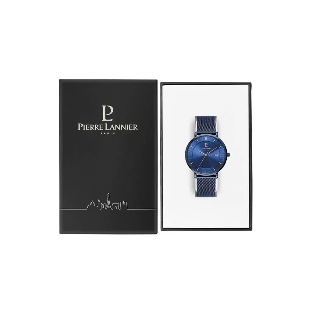 PIERRE LANNIER Montre Inti Bleu cadran bleu fond bleu bracelet acier bleu Discount