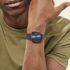 PIERRE LANNIER Montre Inti Bleu cadran bleu fond bleu bracelet acier bleu Discount