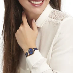 PIERRE LANNIER Montre Justine Bleu cadran doré rose fond bleu bracelet cuir bleu Discount