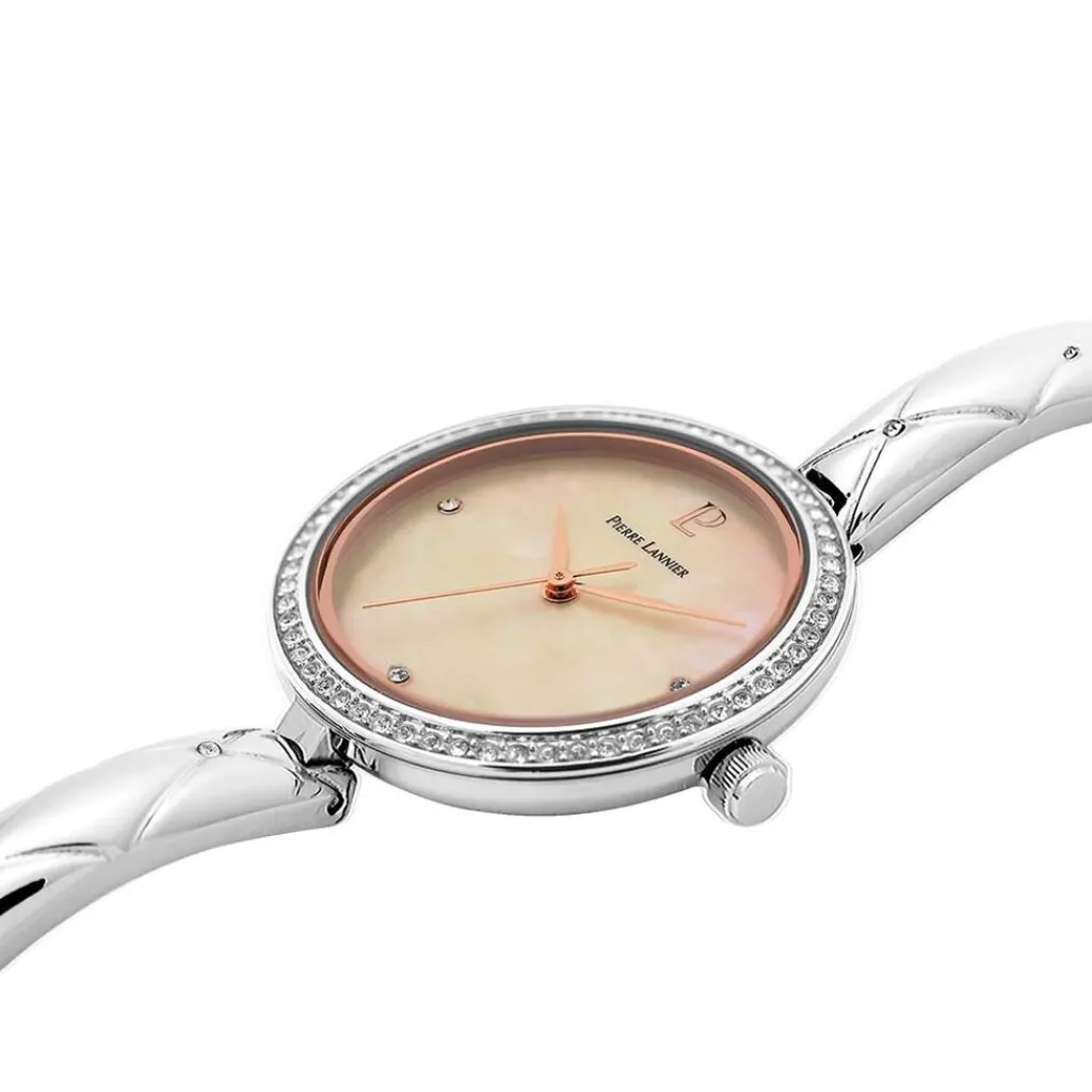 PIERRE LANNIER Montre Leia Blanc cadran argenté fond blanc bracelet acier argenté