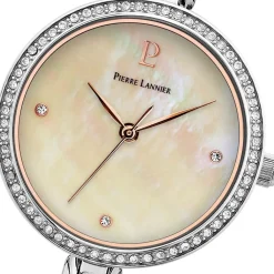 PIERRE LANNIER Montre Leia Blanc cadran argenté fond blanc bracelet acier argenté
