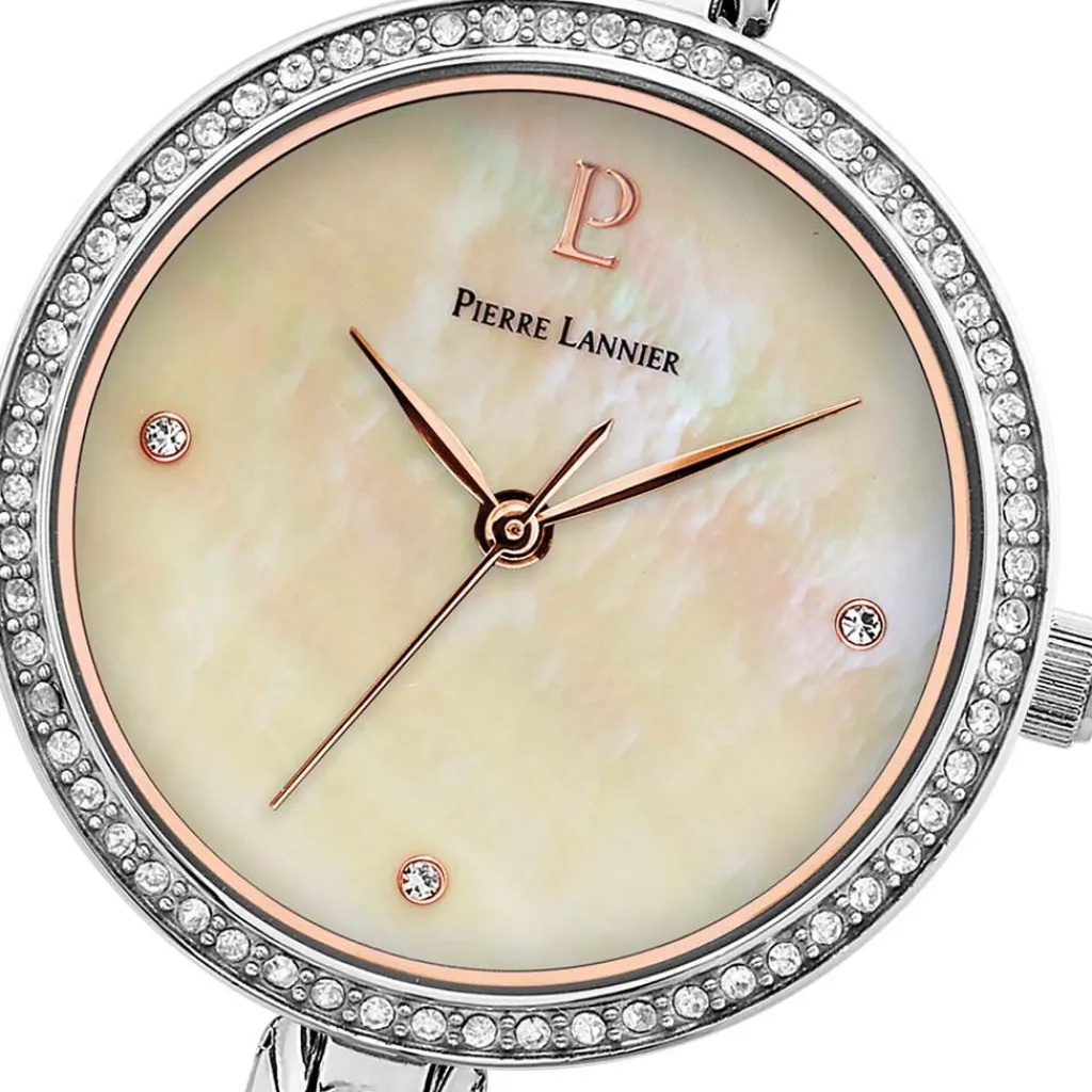 PIERRE LANNIER Montre Leia Blanc cadran argenté fond blanc bracelet acier argenté