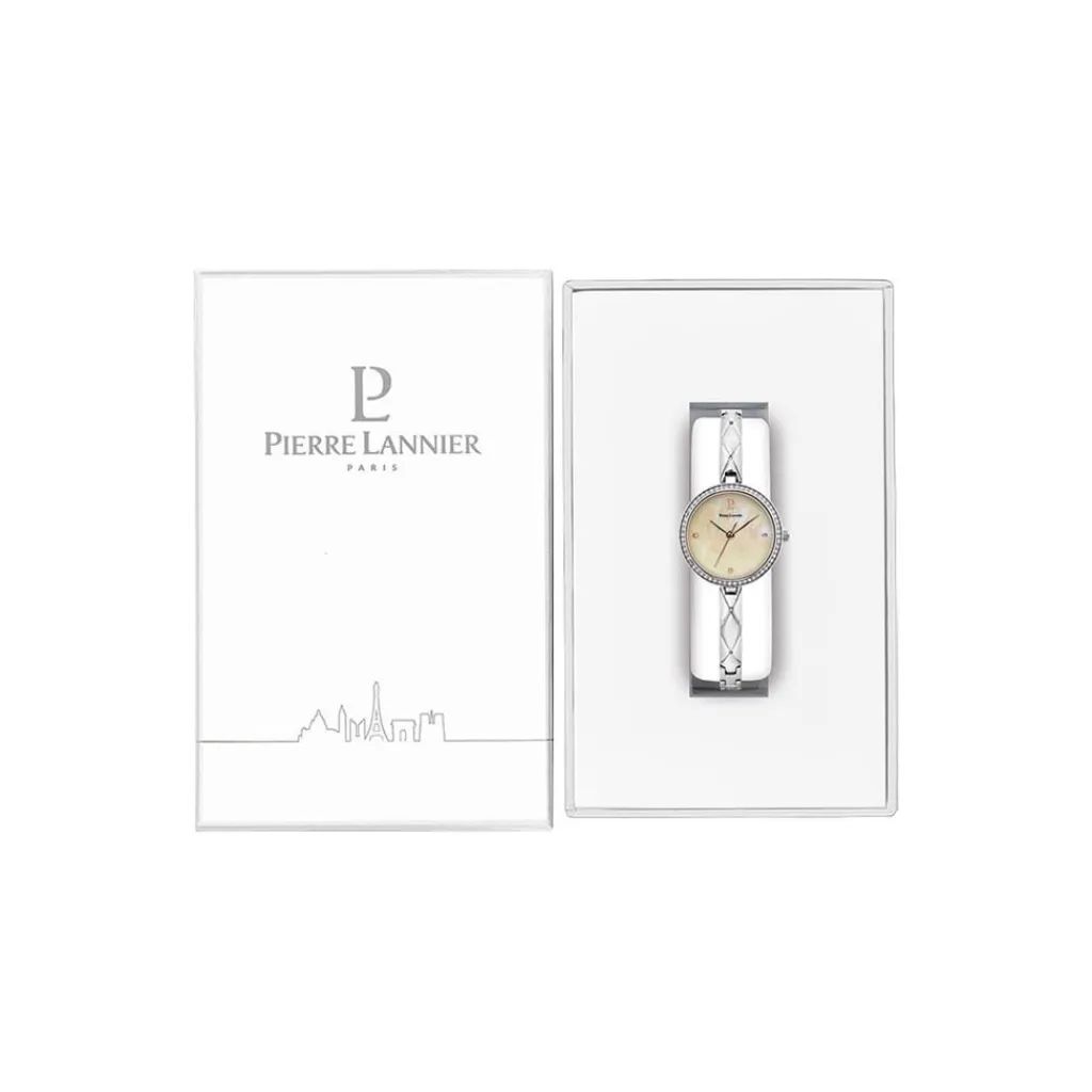PIERRE LANNIER Montre Leia Blanc cadran argenté fond blanc bracelet acier argenté