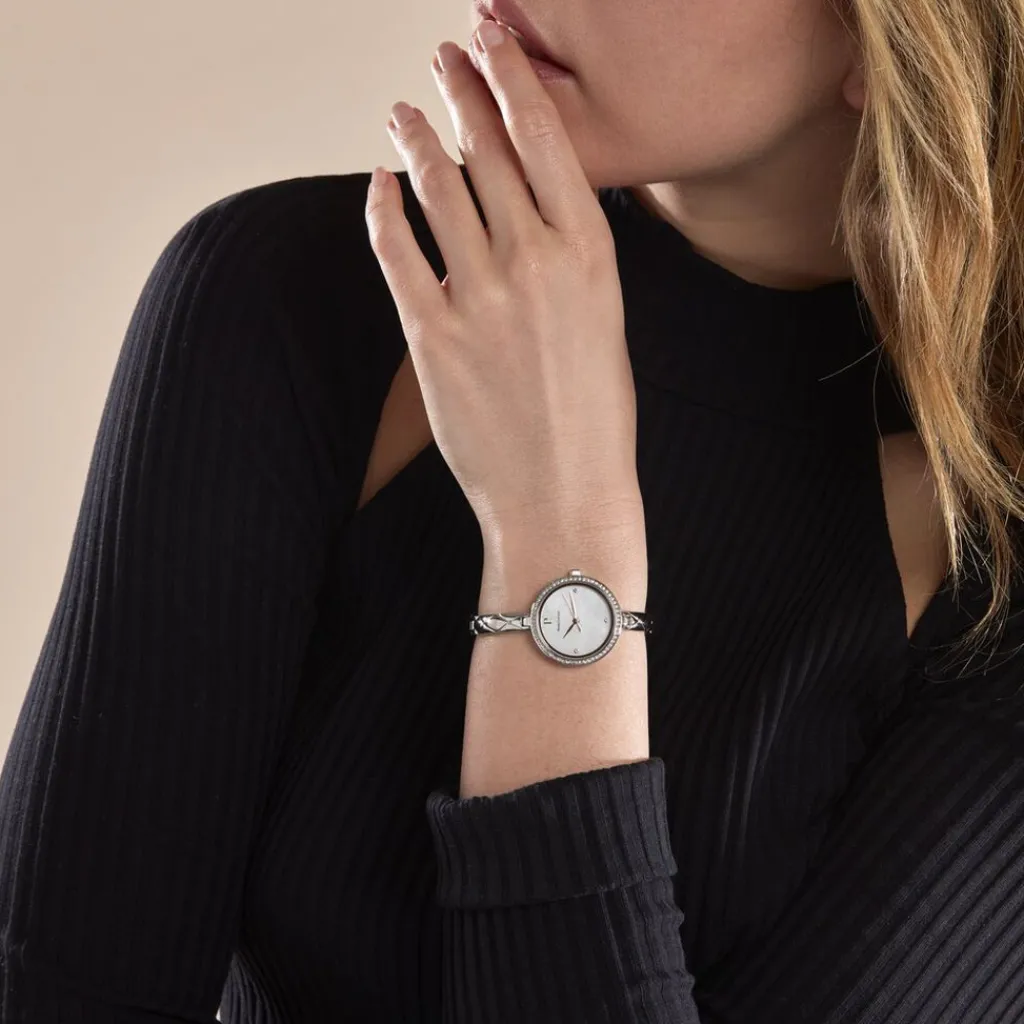 PIERRE LANNIER Montre Leia Blanc cadran argenté fond blanc bracelet acier argenté