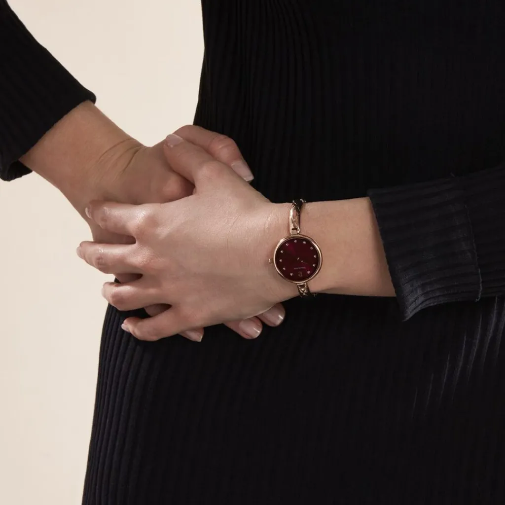 PIERRE LANNIER Montre Leia Blanc cadran doré rose fond fuschia bracelet acier doré rose Discount