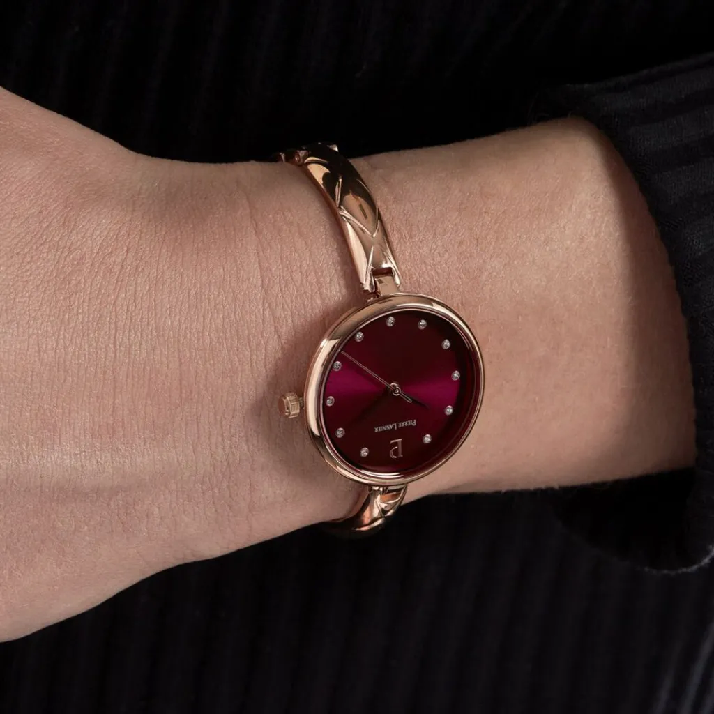 PIERRE LANNIER Montre Leia Blanc cadran doré rose fond fuschia bracelet acier doré rose Discount